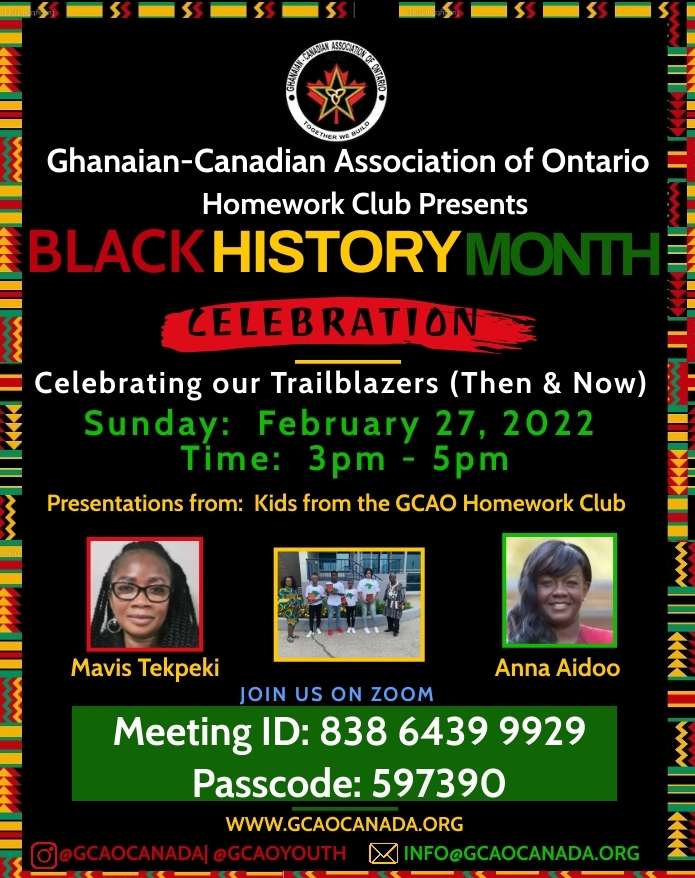 GCAO Organizes Exciting Black History Month Celebration for its Homework Club participants and Ghanaians in Toronto.