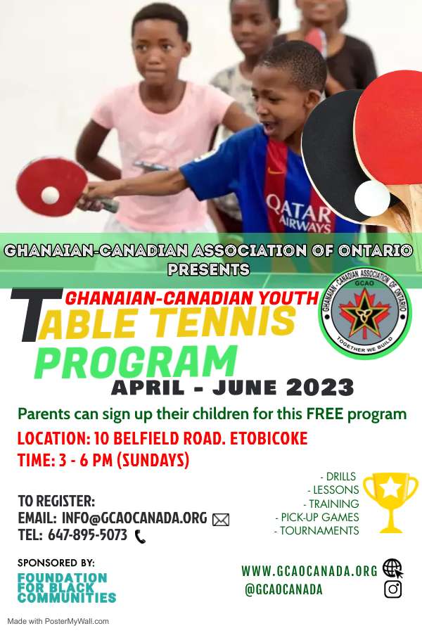 Ghanaian-Canadian Youth Table Tennis Program (April– June 2023)